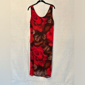 Sheer Red and Black Floral Print Sundress